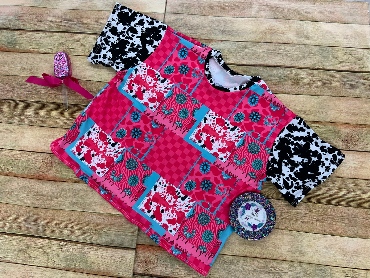 4T Pink & Cow Print Comfy Tee