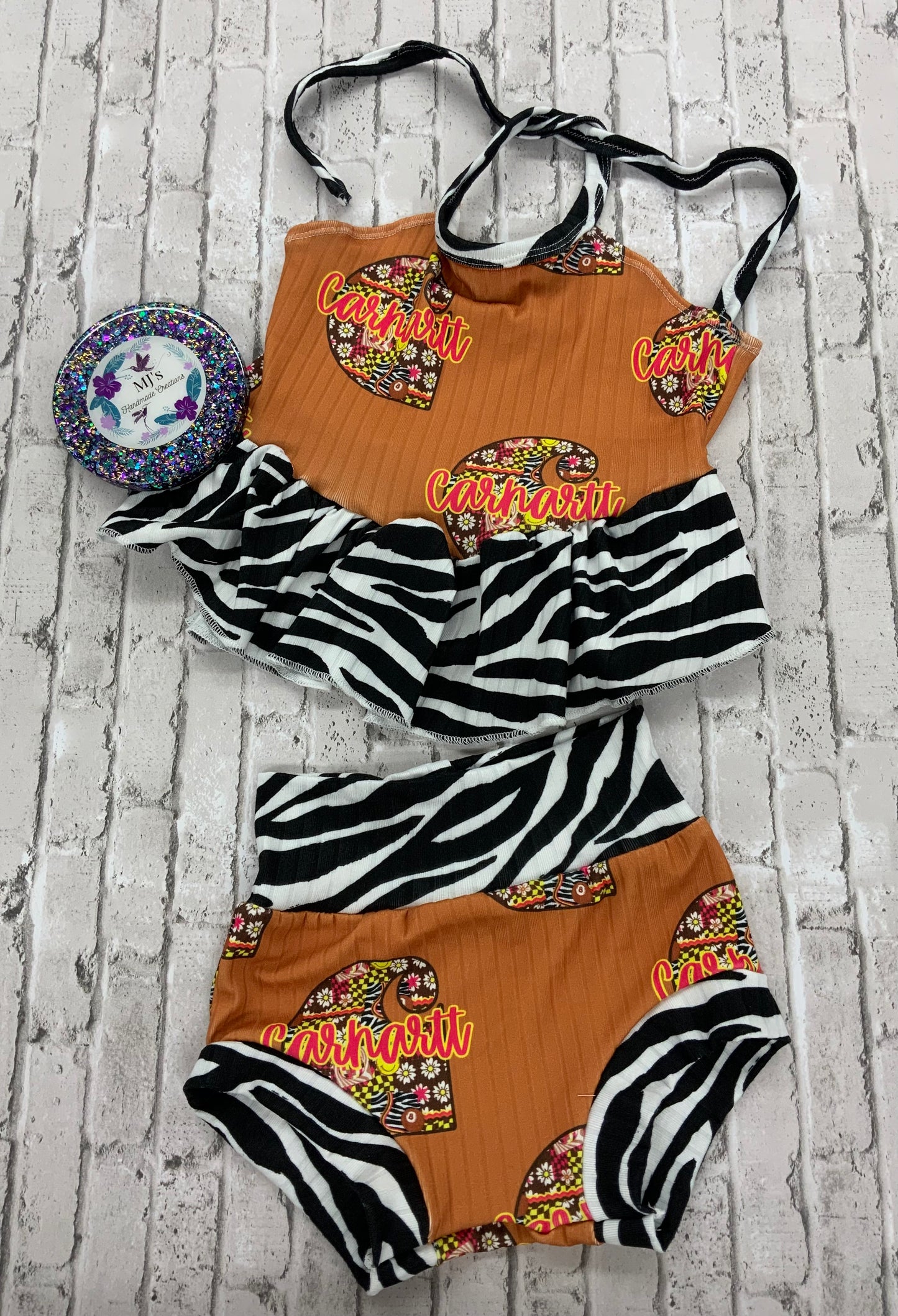 Custom Olive Halter Top and Bummies Set