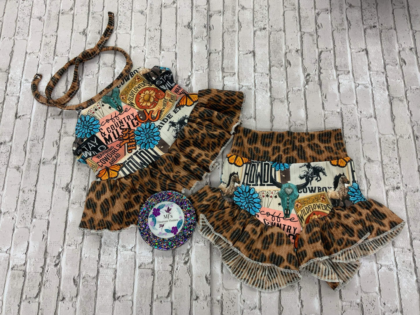 Custom Olive Halter Top and Bummies Set