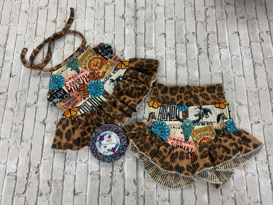 Custom Olive Halter Top and Bummies Set