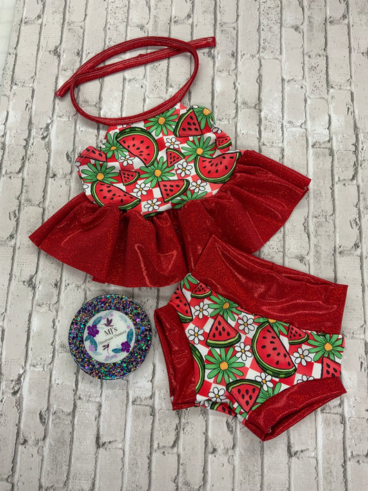 Custom Olive Halter Top and Bummies Set