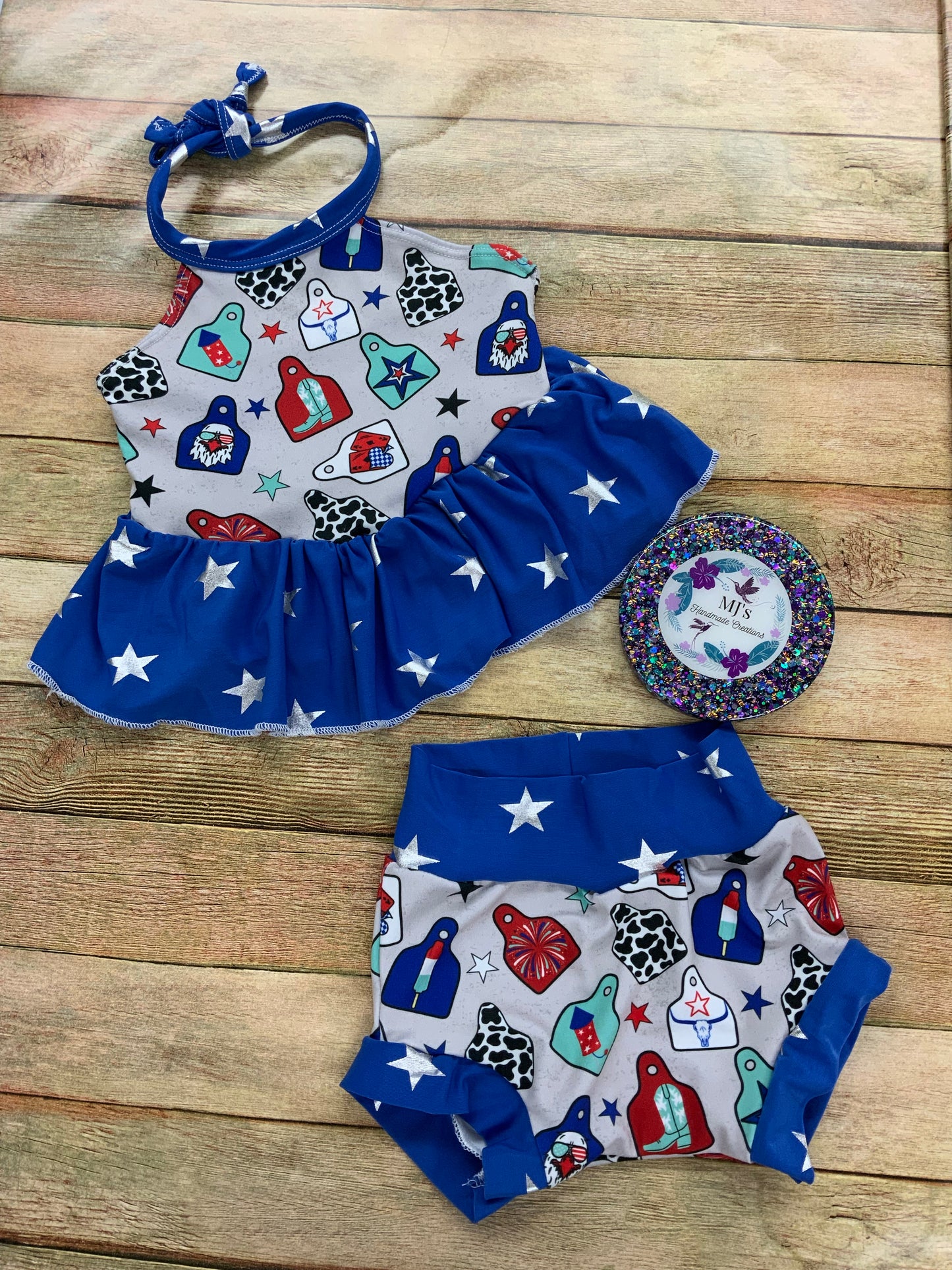 Custom Olive Halter Top and Bummies Set